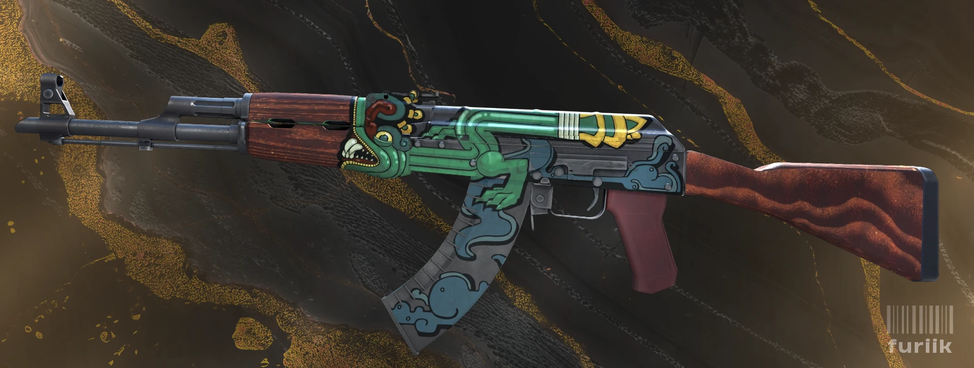 AK-47 Fire Serpent skin in CS2 showing tribal serpent design in red and orange tones