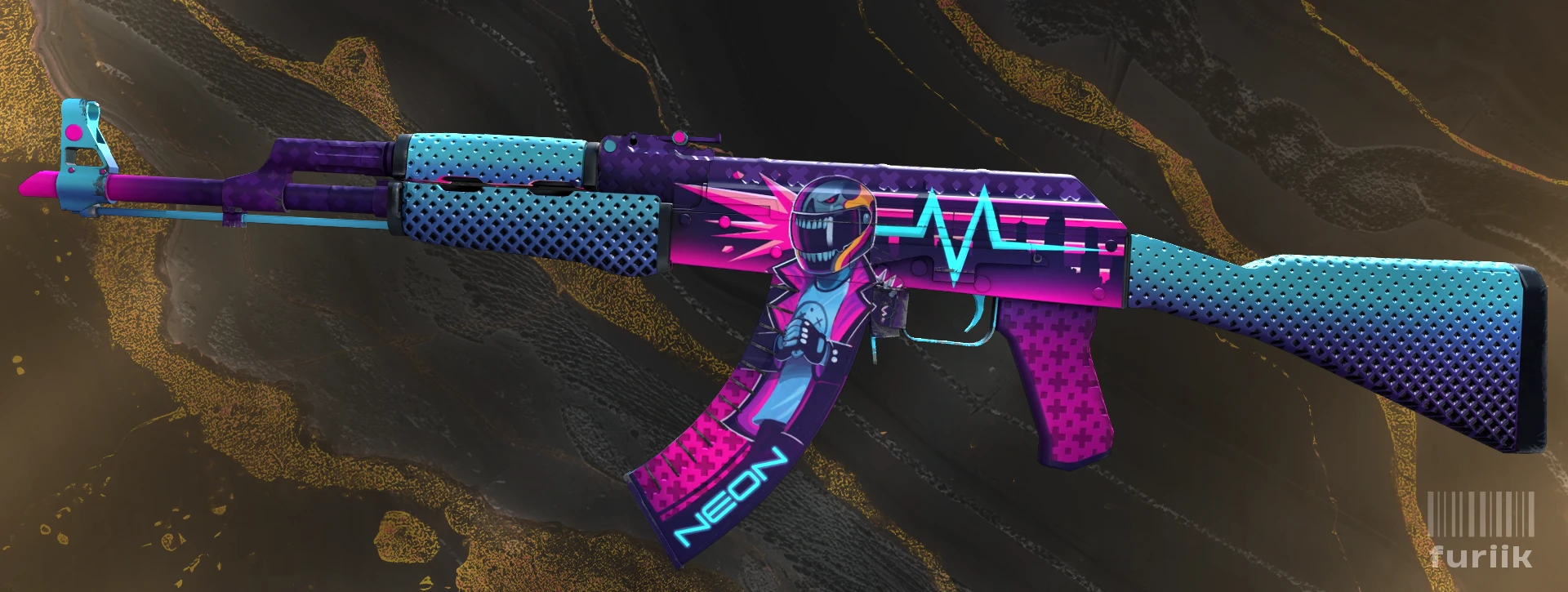 AK-47 Neon Rider skin in CS2 showing bright pink and blue anime inspired artwork