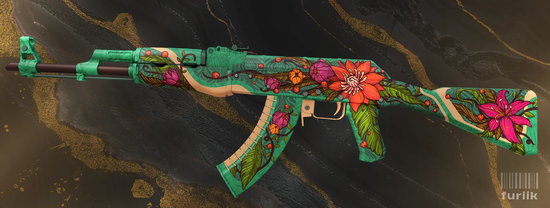 AK-47 Wild Lotus skin in CS2 showing orange and green floral pattern