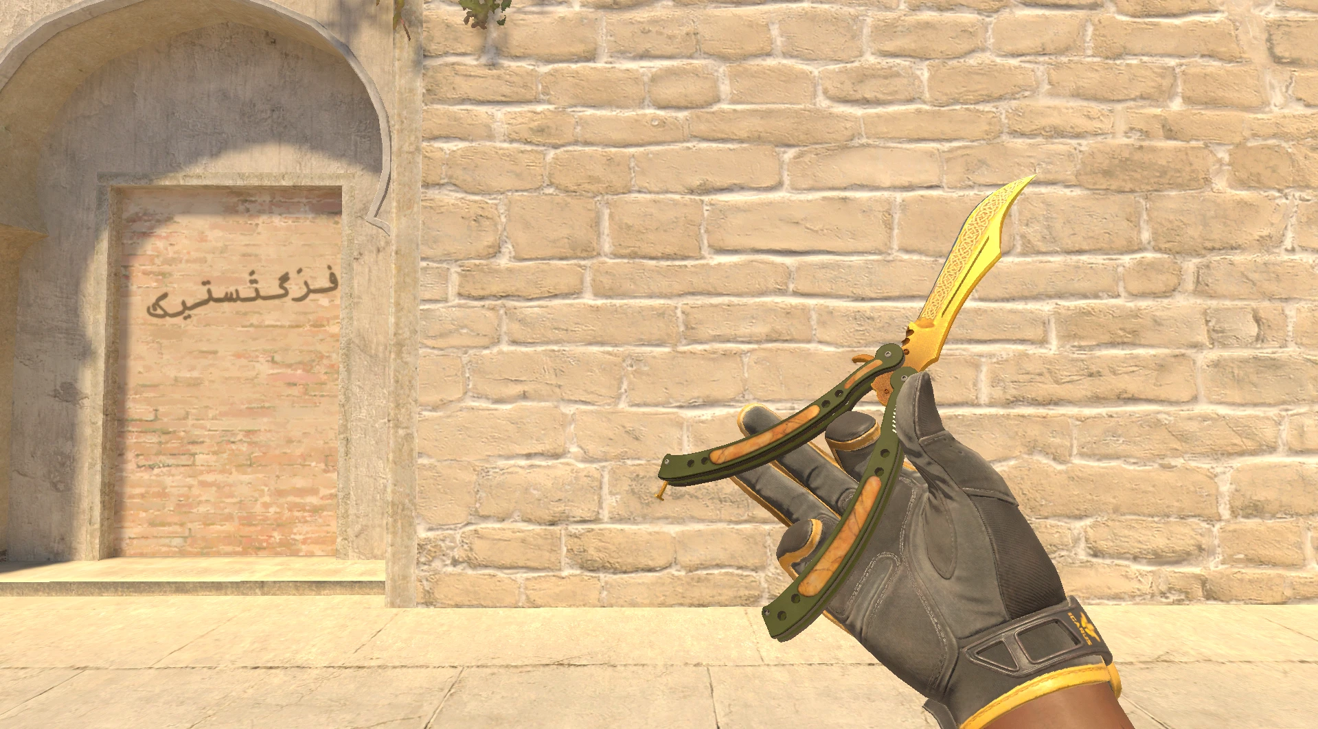 Butterfly Knife Lore Factory New yellow CS2 knife best match for Sport Gloves Omega