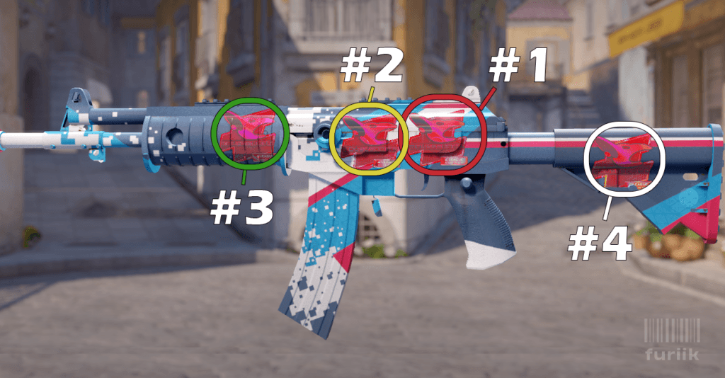 Galil AR rifle in CS2 showing best sticker positions at the back of the body, above the mag, and on the barrel