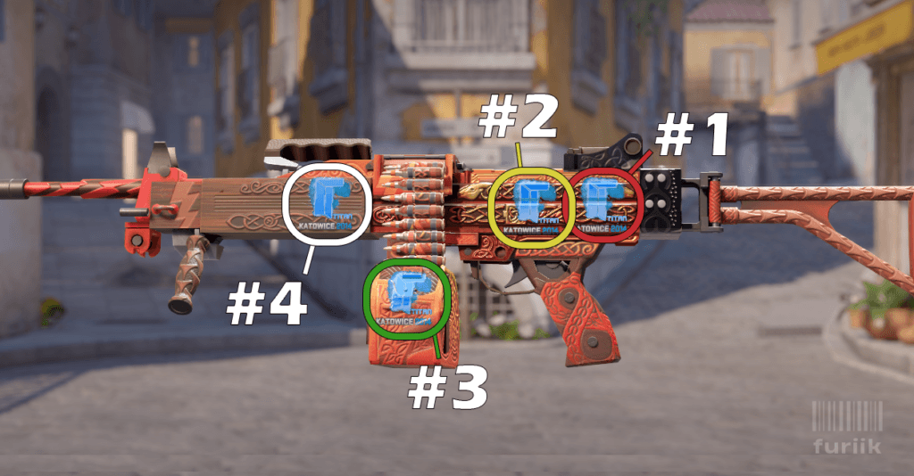 Negev LMG in CS2 showing best sticker positions at the back of the body, above the trigger, and on the mag