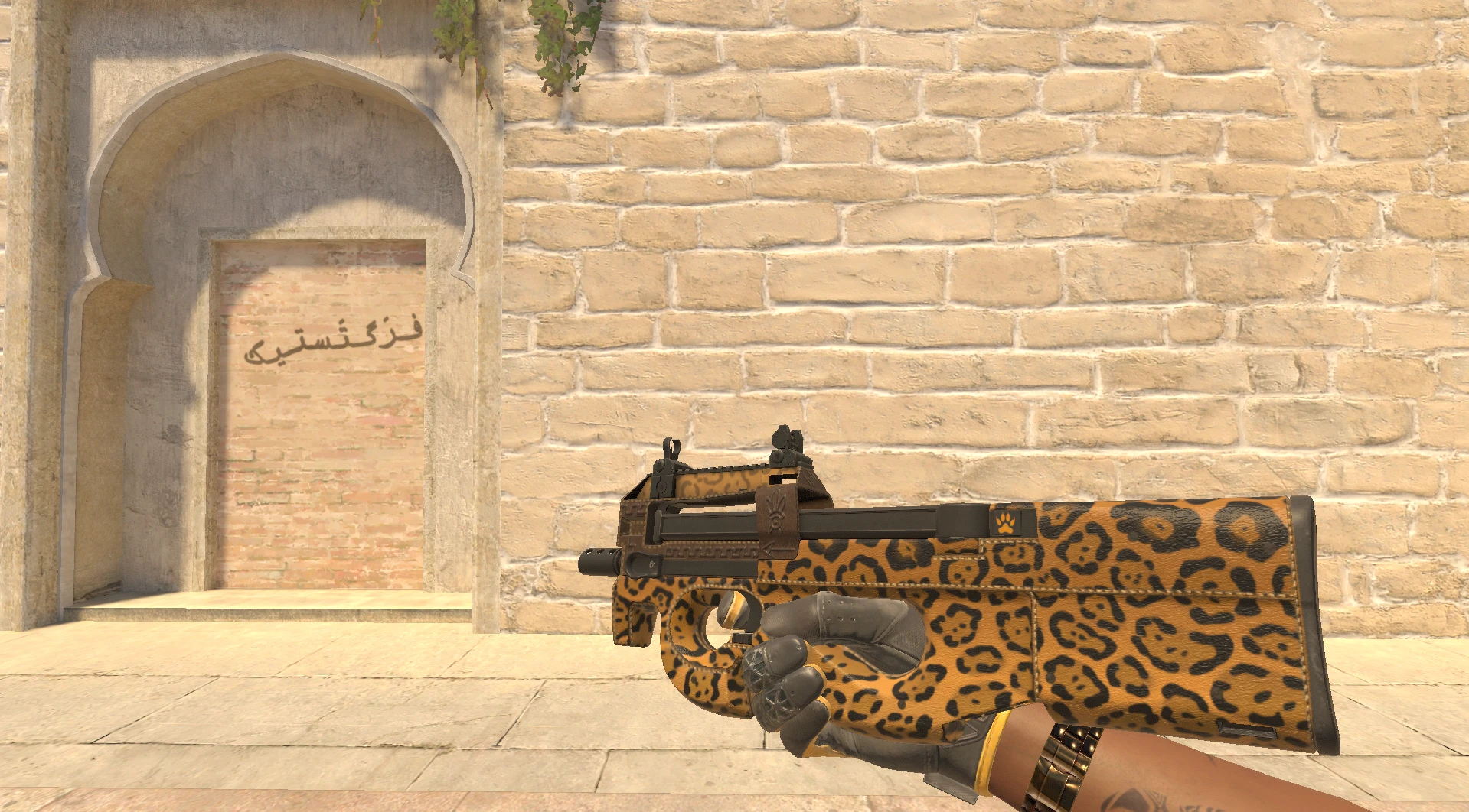 P90 Run and Hide yellow leopard print CS2 skin Ancient Collection