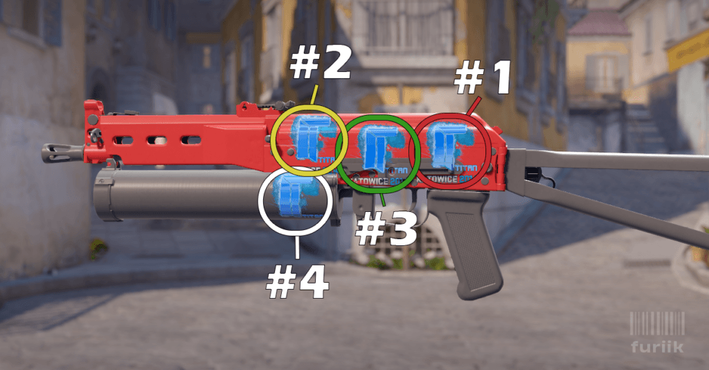 PP-Bizon SMG in CS2 showing best sticker positions above the handle, above the mag, and middle of the body