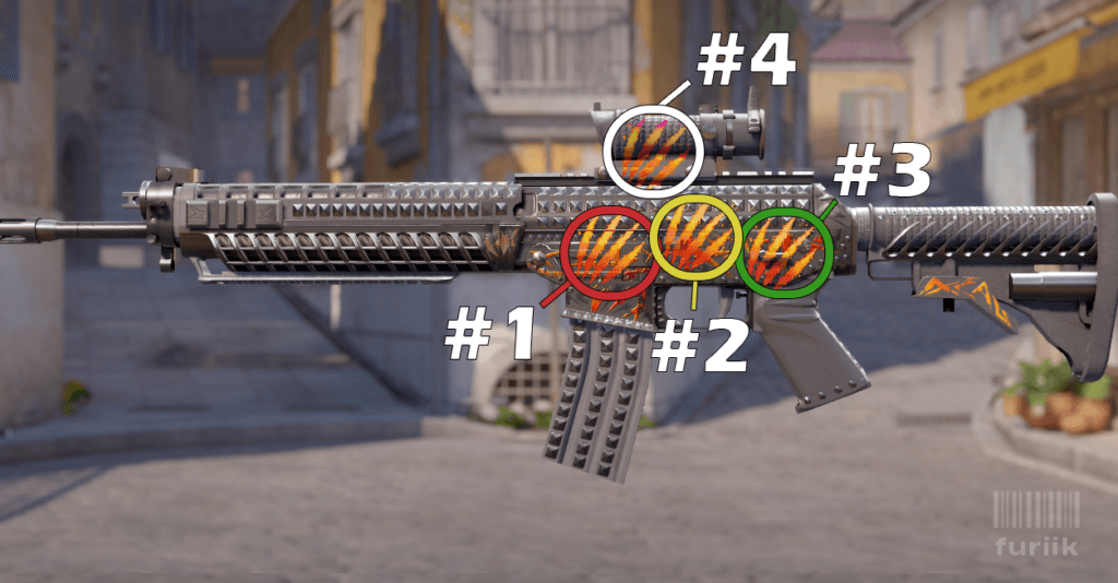 SG 553 rifle in CS2 showing best sticker positions above the mag, middle of the body, and above the handle