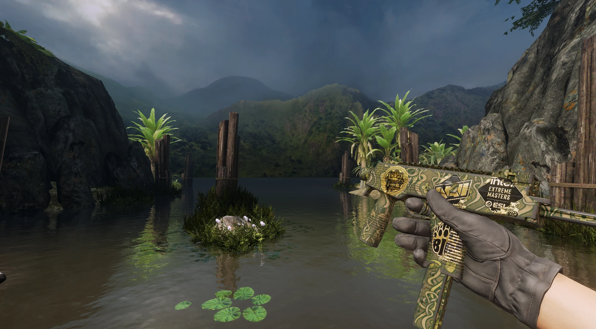 Souvenir MP9 Old Roots CS2 budget SMG skin green body gold stickers